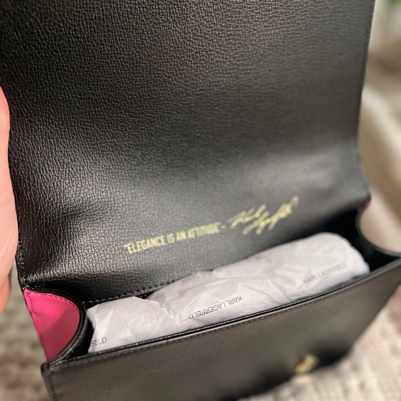 NWT KARL LAGERFELD Black Candy Dot Studded Leather Simoné Flat Crossbody Bag - Picture 7 of 9